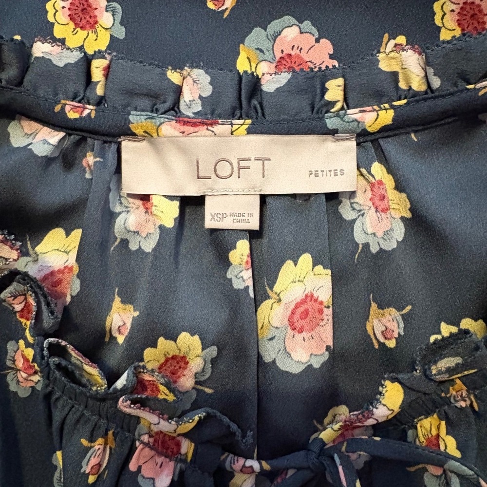 LOFT Petites Floral Print Sleeveless Shift Dress Ruffle Neckline‎ Petite  XSP - Picture 5 of 9